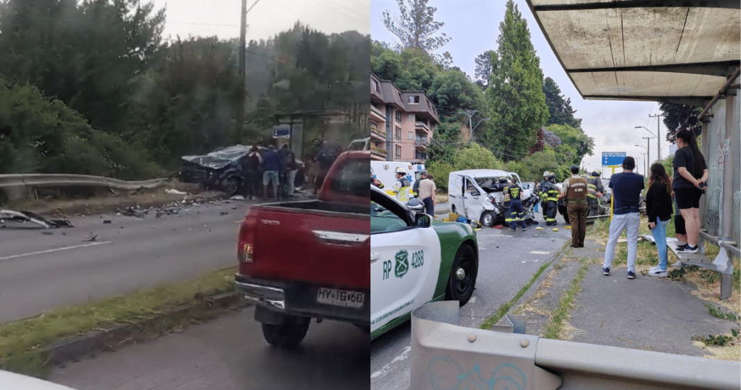 Impactante colisión frontal entre auto y furgón en ruta de Concepción a Chiguayante