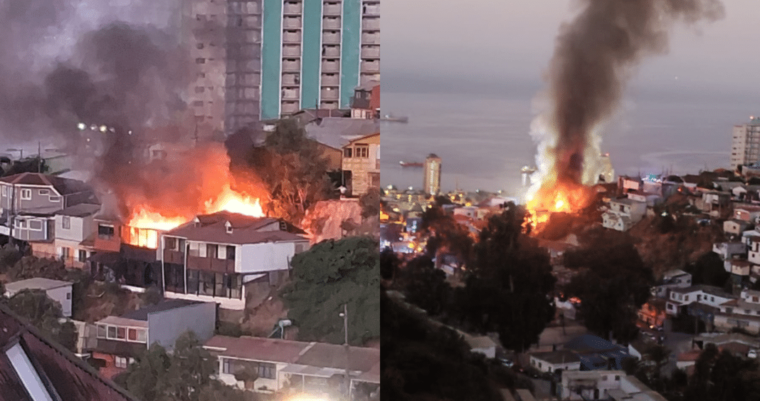 ¡Impactante incendio arrasa con 5 viviendas en Cerro Mariposa en Valparaíso!