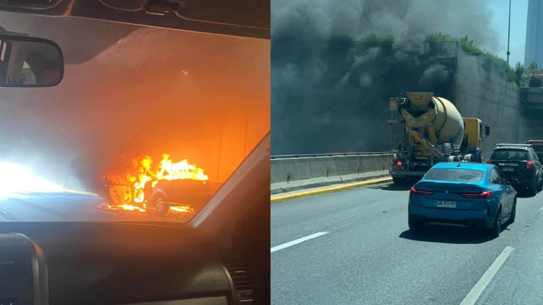 ¡Impactante incendio de vehículo en la Costanera Norte!