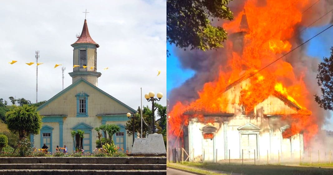 ¡Tragedia en Los Lagos! Histórica iglesia de madera en Carelmapu consumida por un voraz incendio