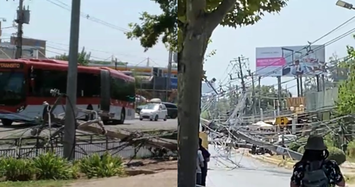 ¡Impactante! Camión derriba más de 10 postes de luz en Puente Alto y conductor se escapa