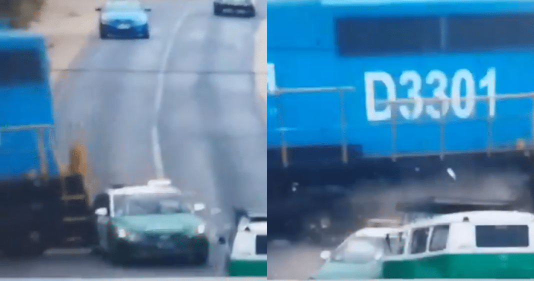 Impactante colisión entre patrulla de Carabineros y tren de carga en Quillota