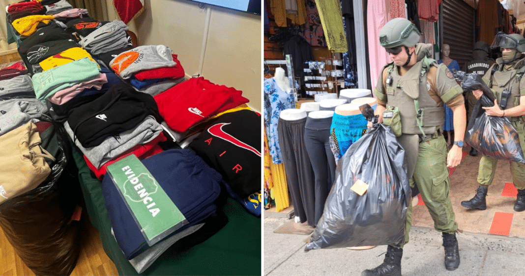 ¡Gran operativo policial en Temuco! 2 detenidos y 500 prendas de ropa falsificada incautadas