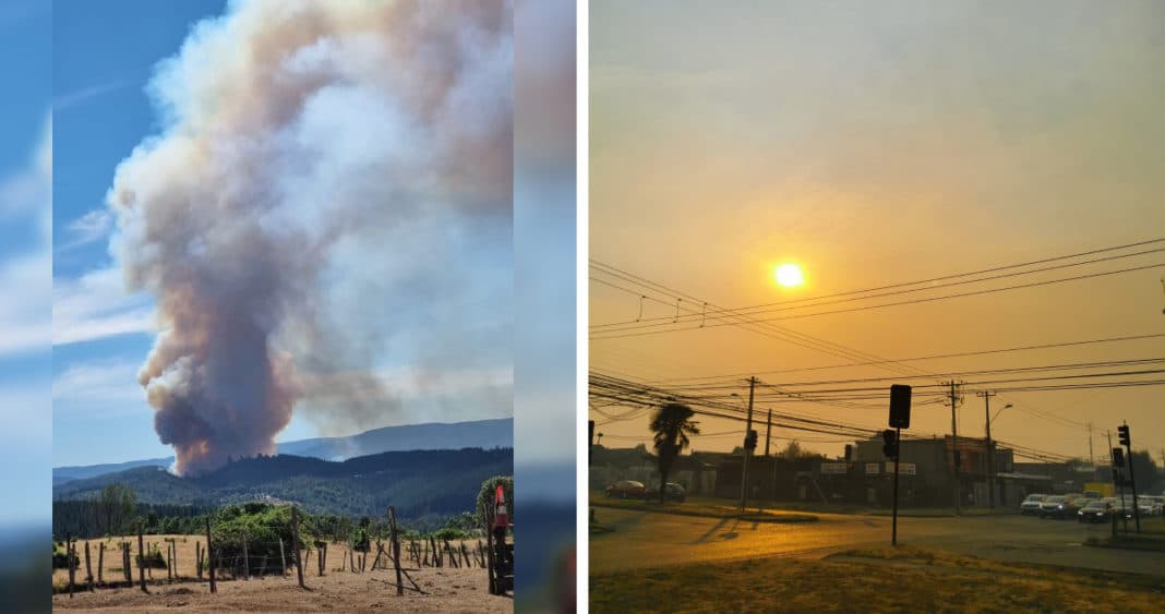 ¡Impactante! El humo del incendio forestal en San Juan de la Costa llega hasta la ciudad de Osorno