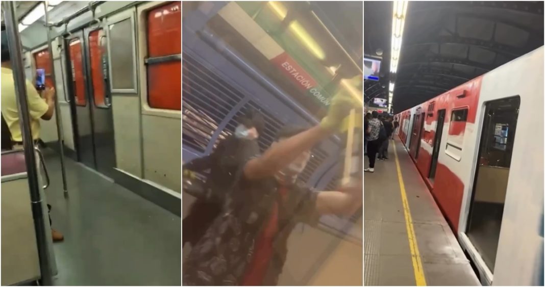 ¡Impactantes imágenes! Los encapuchados que vandalizaron un tren de la Línea 5 del Metro