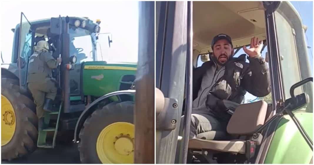 ¡Impactante! Agricultor apunta con arma en la cabeza a carabinero en protesta por valor del trigo