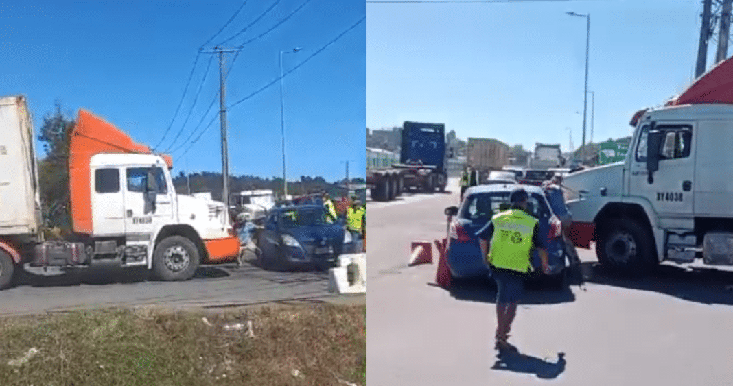 ¡Impactante! Camionero arrasa con automóvil y hombre en medio de manifestación en Coronel