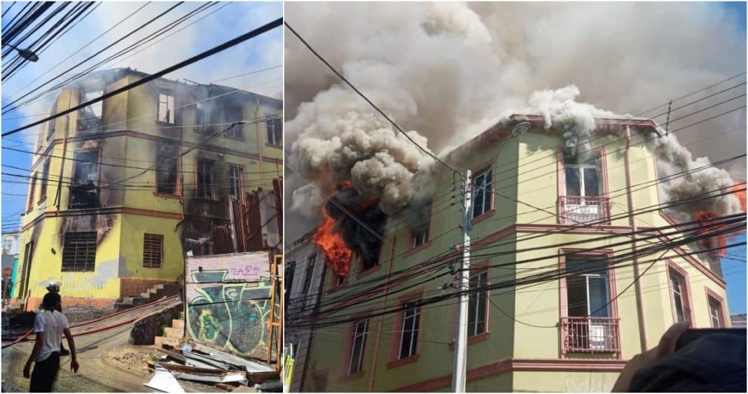 ¡Impactante! Incendio arrasa con casona en Cerro Cordillera de Valparaíso