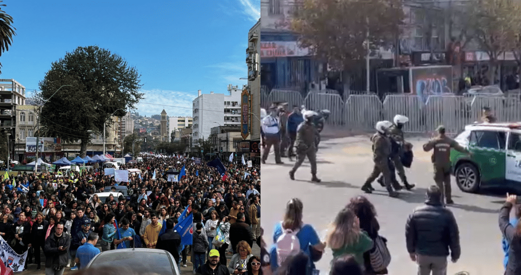 ¡Impresionante manifestación de la CUT en Valparaíso! Un manifestante detenido