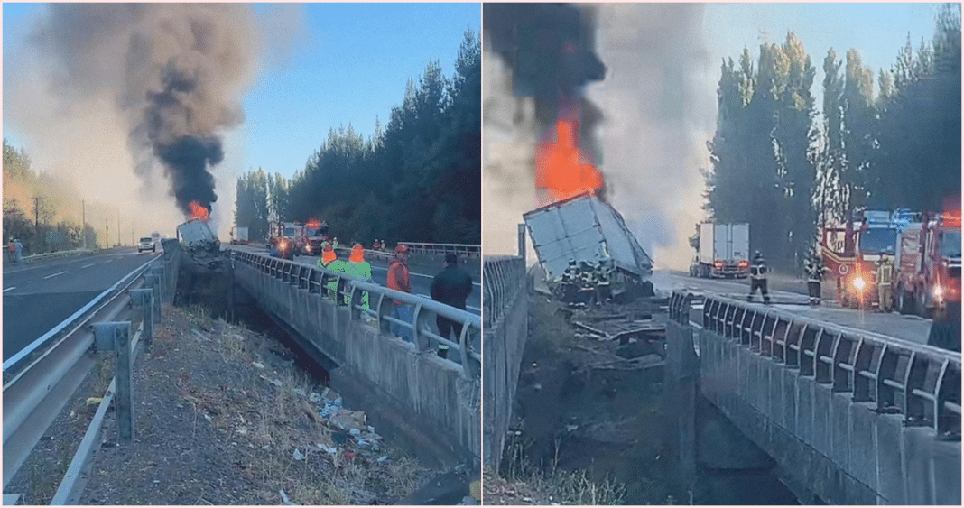 Accidente Vial Provoca Incendio de Camión en Ruta 5 Sur