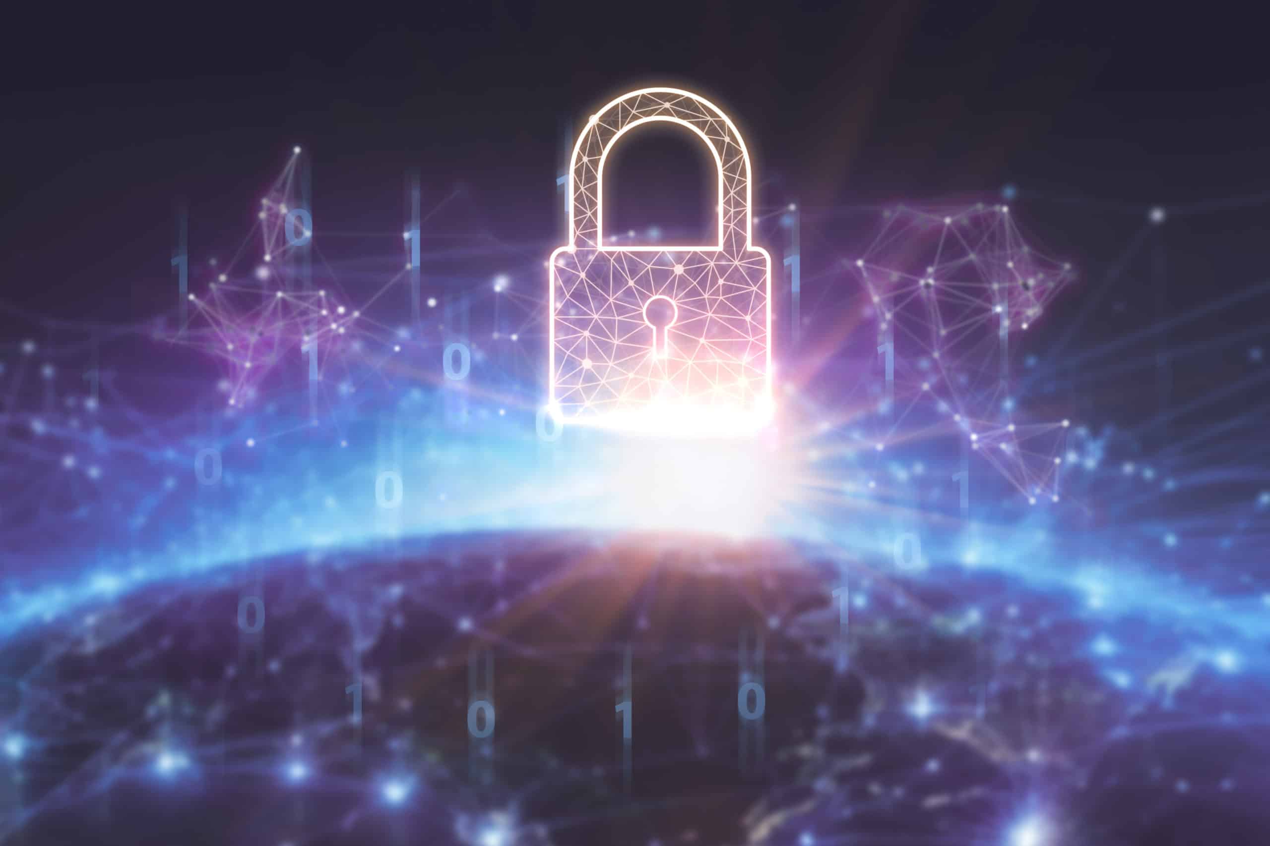 Padlock icon with blur earth with digital network connection background. Data Security system concept, Cyber security, innovation technology, cloud computing, internet network communication Prisma AIRS: La Plataforma de Seguridad de IA que Protege tu Ecosistema Empresarial