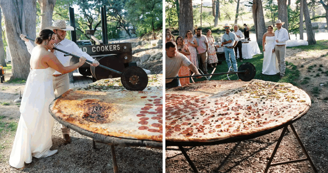 ¡Celebrando el Amor con una Pizza Gigante!: Novios Sorprenden a Invitados con Innovadora Recepción de Boda