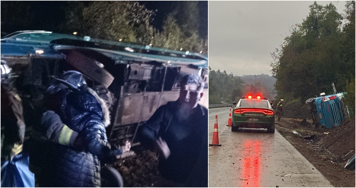 Accidente de bus en Ruta 5 Sur: 41 pasajeros heridos al volcar cerca de Loncoche