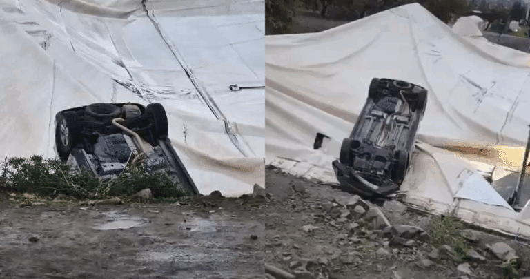 Accidente en la U. de Los Andes: Auto se vuelca tras caer sobre domo