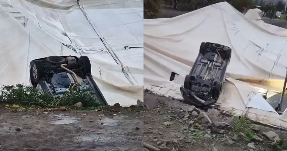 Accidente en la U. de Los Andes: Auto se vuelca tras caer sobre domo