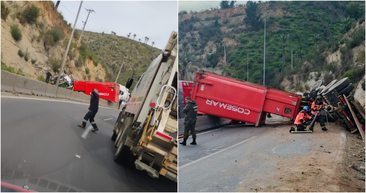 Trágico vuelco de camión en Ruta Las Palmas: Conductor fallece, otro herido