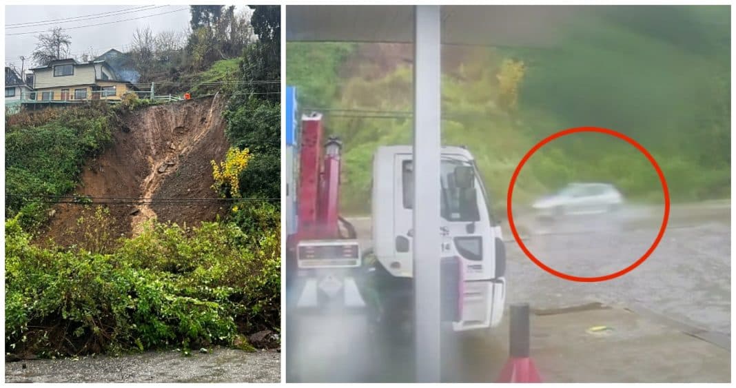 ¡Milagro en Corral! Cámara capta auto que se salva por poco de ser aplastado por deslizamiento de tierra