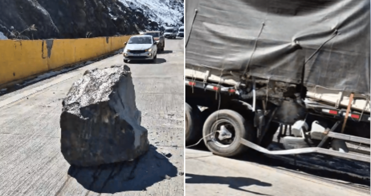 Camión Impactado por Enorme Roca en Ruta CH-60 tras Deslizamiento