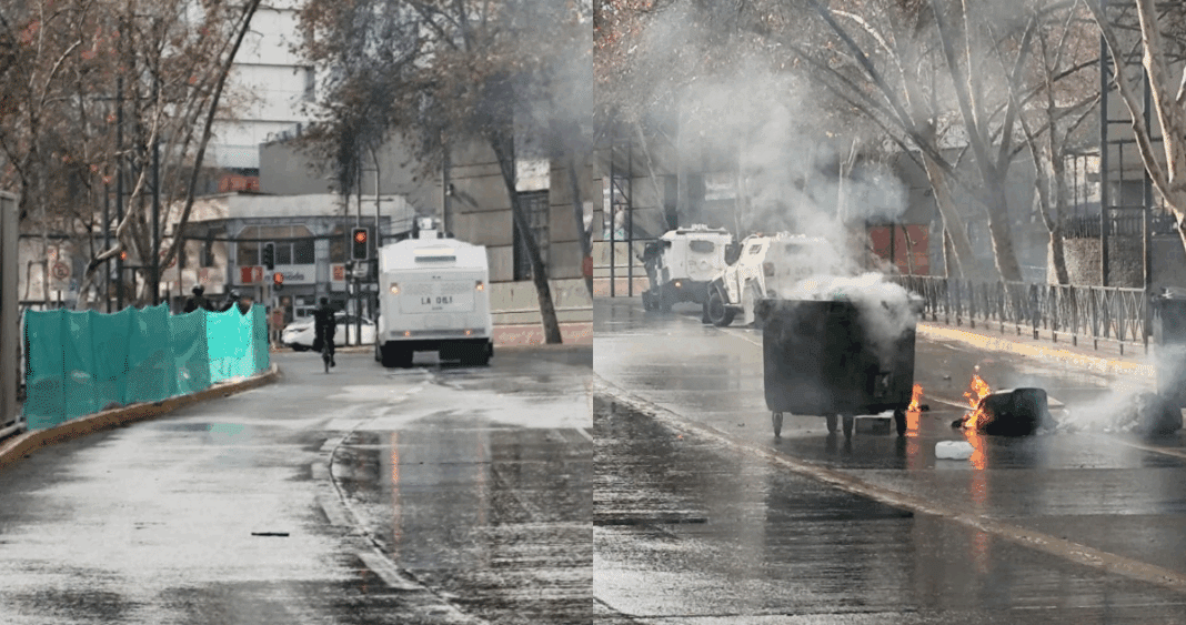 Encapuchado Herido en Incidentes con Bombas Molotov Afuera del Liceo Lastarria
