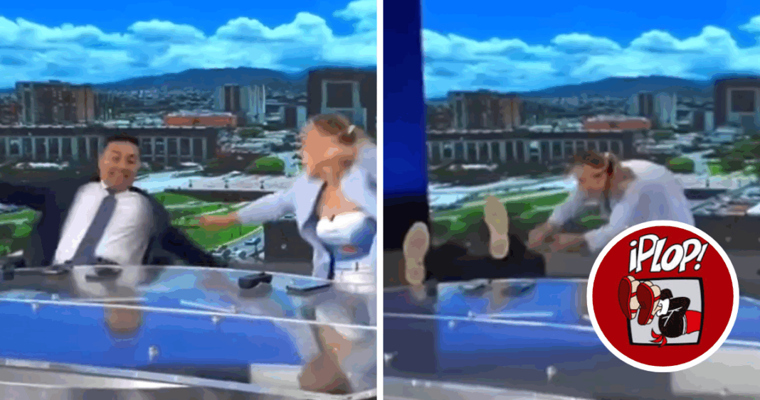 ¡Plop! Presentador de TV mexicano se desploma en vivo y su colega no puede contener la risa